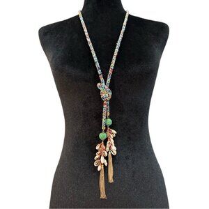 Handcrafted Beaded Necklace With Cowrie Shell Tassels & Gold Accents